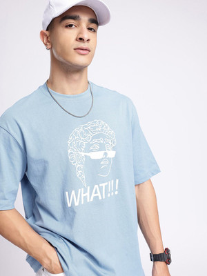 Glitchez Printed Men Round Neck Blue T-Shirt