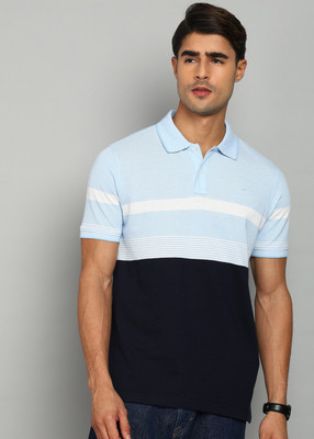 PARK AVENUE Striped Men Polo Neck Light Blue T-Shirt