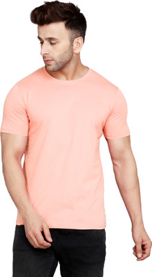 HOC Solid Men Round Neck Pink T-Shirt