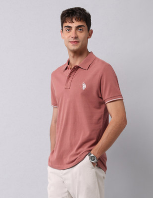 U.S. Polo Assn. Denim Co. Solid Men Polo Neck Orange T-Shirt