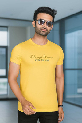 cool berg Typography Men Round Neck Yellow T-Shirt