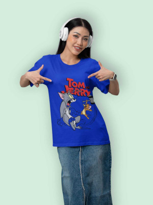 Clori Graphic Print Women Round Neck Blue T-Shirt