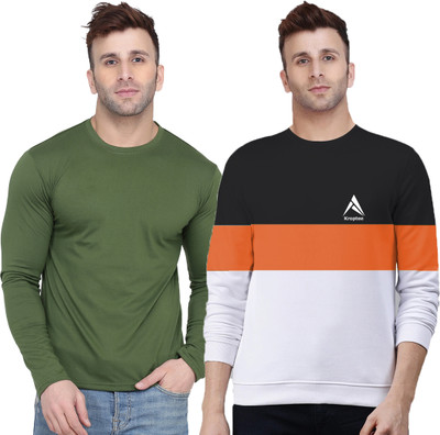 Kroptee Colorblock, Solid Men Round Neck Multicolor T-Shirt