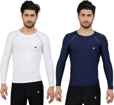 Kyk Solid Men Round Neck Dark Blue, White T-Shirt