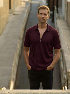 DSV enterprise Self Design Men Polo Neck Maroon T-Shirt