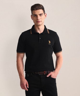 U.S. POLO ASSN. Solid Men Polo Neck Black T-Shirt