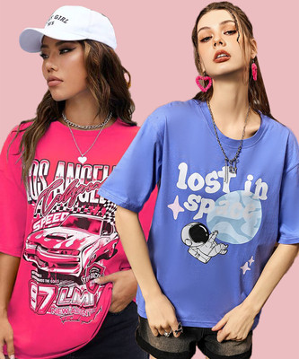 Christy World Printed Women Round Neck Multicolor T-Shirt