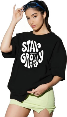 LWEXS Graphic Print Women Round Neck Black T-Shirt