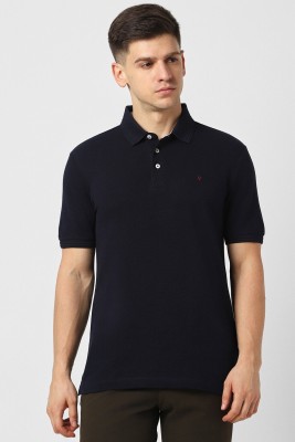 VAN HEUSEN Solid Men Polo Neck Navy Blue T-Shirt