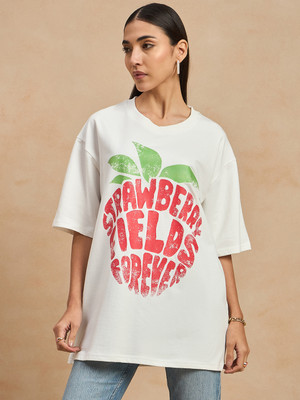 COLOR CAPITAL Graphic Print Women Round Neck White T-Shirt