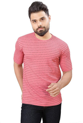 METRONAUT Striped Men Round Neck Pink T-Shirt