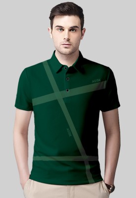 AOOSH Printed Men Polo Neck Dark Green T-Shirt