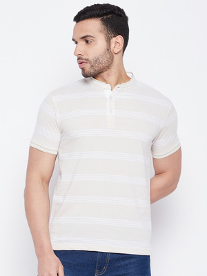 DUKE Striped Men Polo Neck Beige T-Shirt
