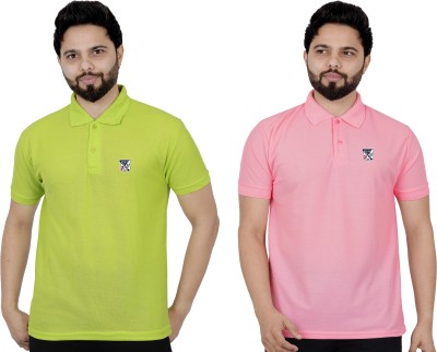 La Milano Solid Men Polo Neck Pink, Light Green T-Shirt