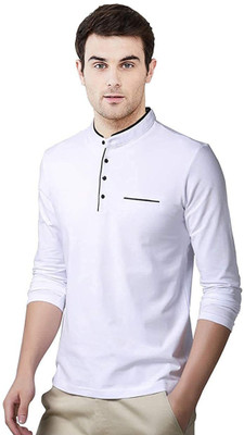 JB Jangoboy Solid Men Mandarin Collar Blue T-Shirt