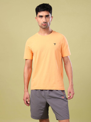 TECHNOSPORT Solid Men Crew Neck Orange T-Shirt