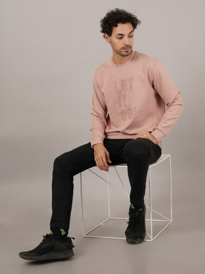 DAVNO Printed, Typography Men Crew Neck Pink T-Shirt