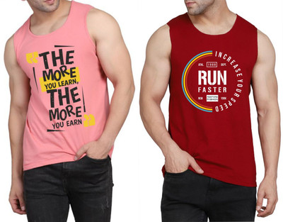 WOOSTRO Printed Men Scoop Neck Pink, Maroon T-Shirt