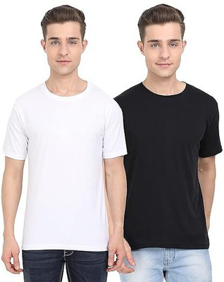 TTFE Solid Men Round Neck Black, White T-Shirt