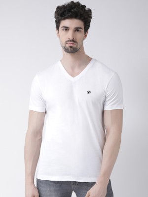 Trudam Solid Men V Neck White T-Shirt