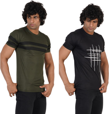 Jaqque Printed Men Round Neck Dark Green, Black T-Shirt