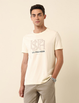 U.S. POLO ASSN. Printed Men Round Neck White T-Shirt