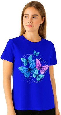 DGC Printed Women Round Neck Blue T-Shirt