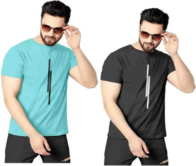 MISTY COLLECTION Striped Men Round Neck Light Blue, Black T-Shirt