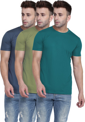 TQH Solid Men Round Neck Light Green, Navy Blue, Blue T-Shirt