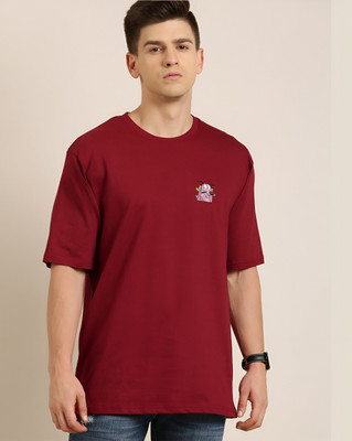 JP Creation Printed Men Round Neck Maroon T-Shirt