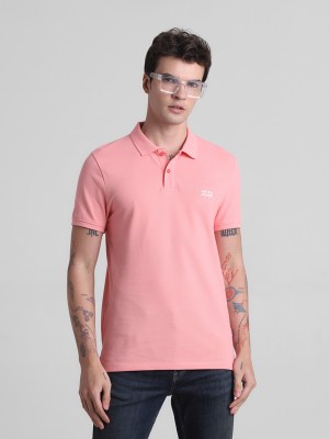 JACK & JONES Solid Men Polo Neck Pink T-Shirt