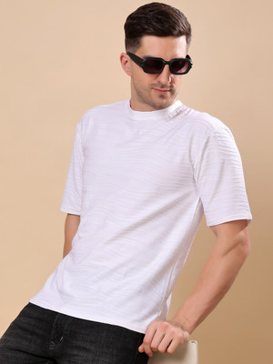 KEX Self Design Men Round Neck White T-Shirt