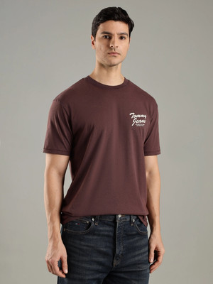 TOMMY HILFIGER Printed Men Round Neck Brown T-Shirt