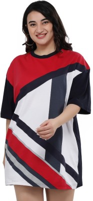 NUEVOSDAMAS Colorblock Women Round Neck Red, White T-Shirt