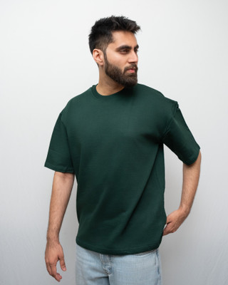 KLOFING Solid Men Round Neck Dark Green T-Shirt