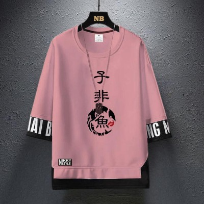 Lieo Trend Printed Men Round Neck Pink T-Shirt