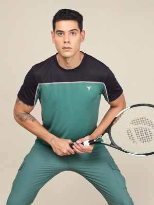 TECHNOSPORT Colorblock Men Round Neck Green T-Shirt