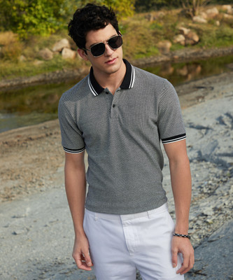 CAMPUS SUTRA Striped Men Polo Neck Black T-Shirt