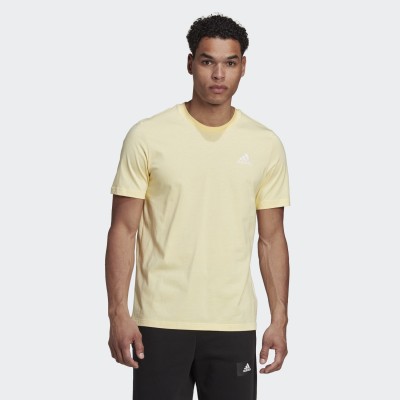 ADIDAS Solid Men Round Neck Yellow T-Shirt