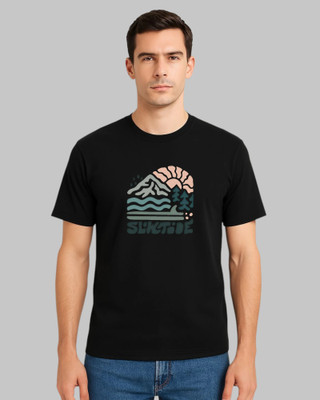 Droplet Printed Men Round Neck Black T-Shirt