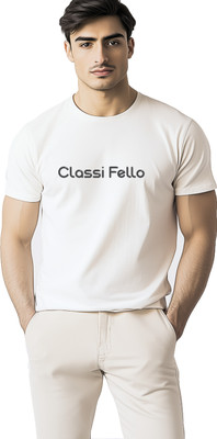 Classifello Graphic Print Men Round Neck White T-Shirt