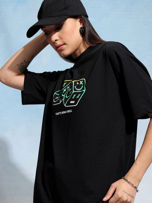 Tokyo Talkies Printed Women Round Neck Black T-Shirt