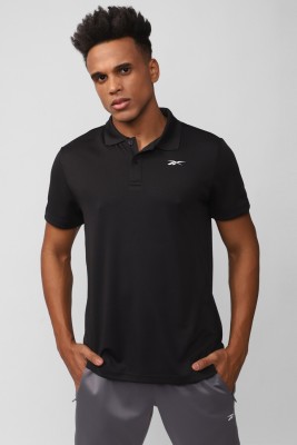 REEBOK Solid Men Polo Neck Black T-Shirt