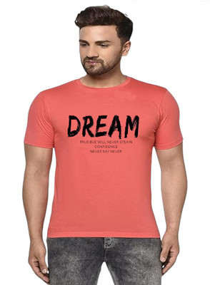 Majexic Printed Men Round Neck Pink T-Shirt