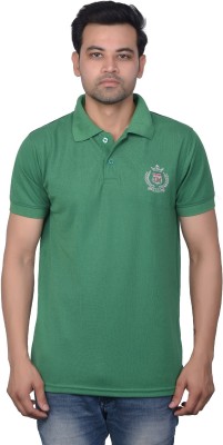 La Milano Self Design Men Polo Neck Green T-Shirt