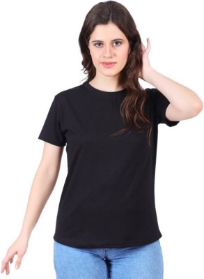 AFCollection Solid Women Round Neck Black T-Shirt