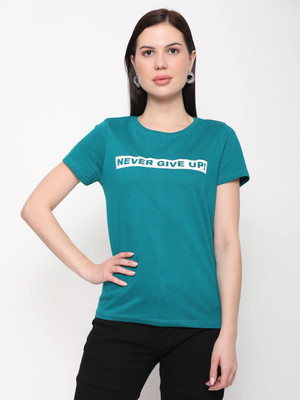 OUTFLITS Typography Women Round Neck Green T-Shirt