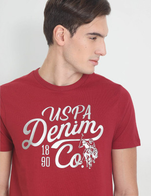 U.S. Polo Assn. Denim Co. Printed Men Round Neck Red T-Shirt