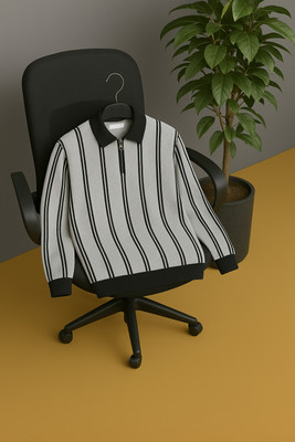 NB NICKY BOY Striped Men Polo Neck Grey T-Shirt