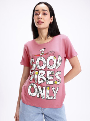 Kook N Keech Printed Women Round Neck Red T-Shirt